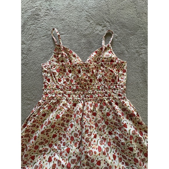 Old Navy Womens Red Floral Cotton Smocked Midi Dress Adjustable Straps Size M - Picture 4 of 6